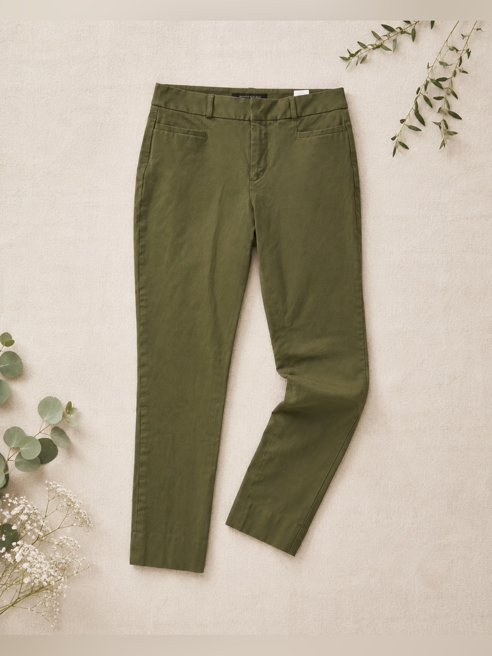 Banana Republic Sloan Curvy Fit Pants | Olive Green| Ankle Length |Tailored Slim